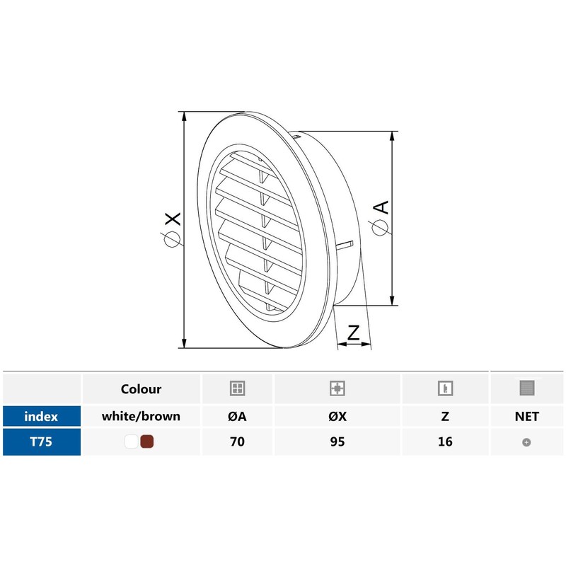 Mini Circle Air Vent Grille Cover 70mm(2.75inch) Ducting White Ventilation