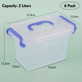 Ionoloy 2 Litres Clear Lidded Storage Boxes, Small Plastic Organiser Boxes, 6 Pack