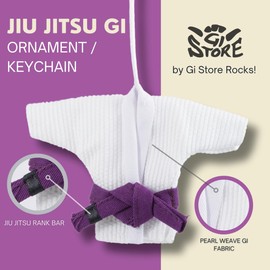 Mini Jiu Jitsu Gi Keychain and Car Accessory, All BJJ Belt Colors (White Kimono) (Purple belt)