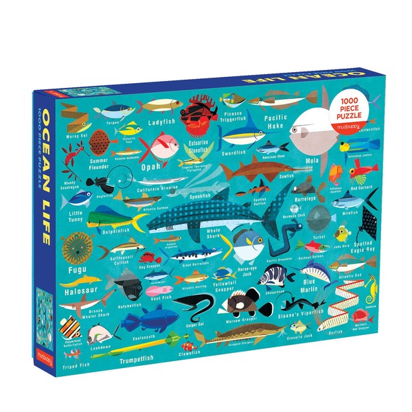 Mudpuppy Ocean Life Puzzle, 1,000 Pieces, 27”x20” – Perfect for Ages 8-99+ - Great Family Puzzle to Enjoy Together – Colorful Illustrations of Fish, Sharks and Ocean Life - Makes a Great Gift
