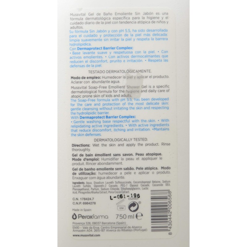 MUSSVITAL Dermactive Gel Bath Skin Atopic 750 ml