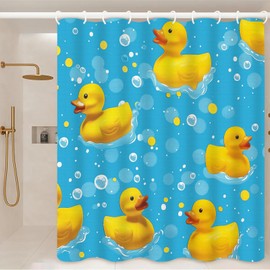 VODRM Rubber Duck Shower Curtain- 72x72 Inch Fun and Playful Bathroom Decor with 12 Hooks - Cute Cartoon Duckies Curtains - Modern Home Farmhouse Decoration Festival Gifts Teen Adult Women