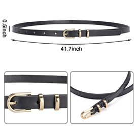 Women's Skinny PU Leather Belt Thin PU Leather Black Belts for Women,Adjustable Waist Belt with Golden Buckle Waistband Decorative Belt for Jeans, Pants, Coat, Dresses and Sweater