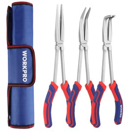WORKPRO 3PC Long Reach Pliers Set, 11 Inch Extra Long Needle Nose Plier Set Includes Straight, 90° & 45° Bent Nose Plier, Pliers Tool Set for Narrow Spaces