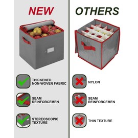 ArkCamp Christmas Ornament Storage Box with Dividers, 4-Tier Design with 64 Compartments, Removable Lid for Safely Organizing Delicate Baubles and Xmas Decorations Grey