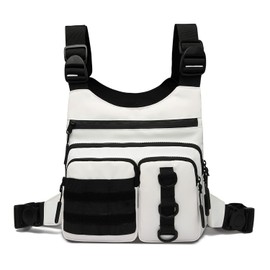 Criuage Outdoor Sports Chest Bag for Men Women, Large Capacity Running Vest Rig with Water Bottle Pocket, Comfort Hands Freely EDC Chest Pack for Hiking,Cycling,Travelling (White)