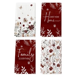 Artoid Mode Brown Flowers Wildflower Fall Kitchen Towels Dish Towels, 18x26 Inch Farmhouse Home Sweet Home Autumn Decoration Hand Towels Set of 4