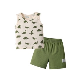 Zoputey Baby Boy Summer Clothes Animal Print Sleeveless Tops + Shorts Outfit Set, Green, 2-3 Years