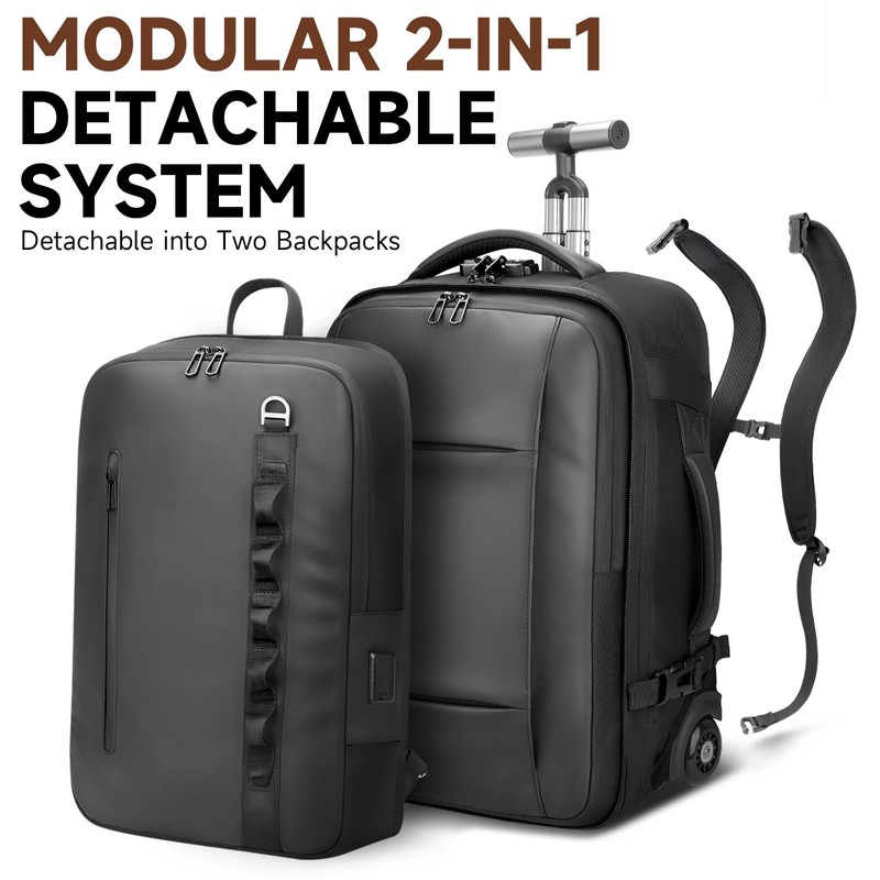 2-in-1 Detachable Carry On Rolling Backpack - Splits into Two