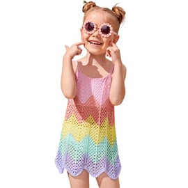 SOLY HUX Toddler Girl's Color Cable Knit Swimsuit Cover up Short Beach Cami Dress Pink Red Multi 5T