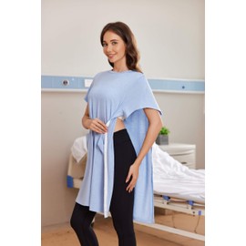 Deyeek Women's Post Shoulder Surgery dress Tear Away Short Sleeve Full Open Side Snap Adaptive Clothing with Pockets Blue