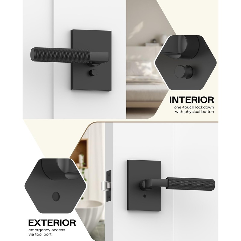 Amerdeco 4 Pack Matte Black Privacy Door Handles, Black Door