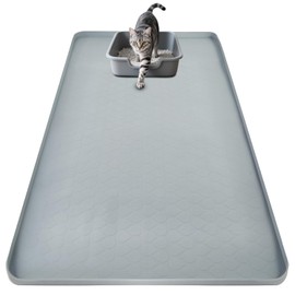 SpaceTime 34"X22" Large Cat Litter Mat Litter Trapping Mat for Kitty,Extra Large Litter Box Mat for Cat,Waterproof & Urine Proof XL Silicone Pad for Floor,Easy to Clean,Raised Edges,Non-Slip(Grey)