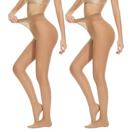 AKKQHH Women's Transparent 20 Denier Tights High Waist Tear-Resistant Silk Tights Comfort Waistband Silky Support Tights Pressure-Free Pack of 2, 2 x amber