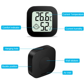 Flintronic Mini LCD Thermometer, Pack of 4 Digital Indoor Hygrometer, Hygrometer, Wireless Humidity Meter for Baby Room, Living Room, Office, Greenhouse (Black)