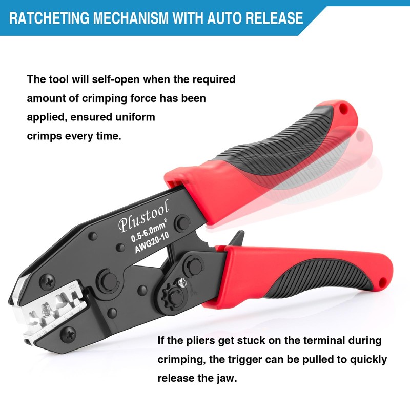 Plustool Crimping Tool for Non-Insulated Open Barrel Terminals & Receptacles