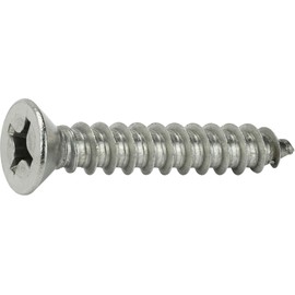 #2 x 3/8" Flat Head Sheet Metal Screws, Phillips Drive, Stainless Steel 18-8, Full Thread, Bright Finish, Self-Tapping, Quantity 50 by Fastenere