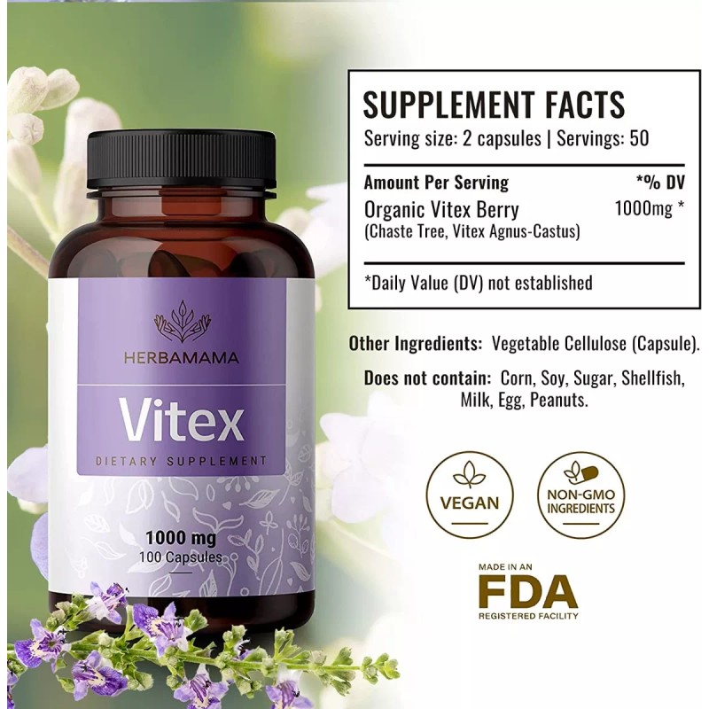 Herbamama Suplemento Vitex Balance Hormonal Para Mujer 100caps Sabor Sin