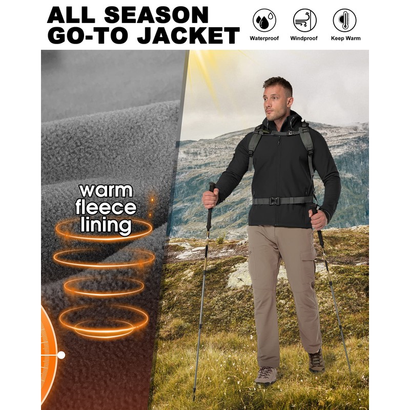 33,000ft 33,000ft Men's Hooded Softshell Jacket Waterproof Lightweight Insulated Windbreaker