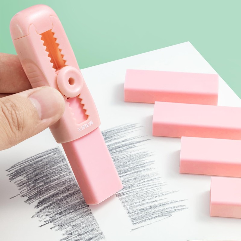 M&G 4+1 Pack Rubber Pink Erasers Sliding Retractable Eraser, Soft