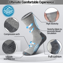PROETRADE Men's Merino Thermal Socks Warm Wool Hiking Socks Thick Wool Socks Breathable Winter Socks 5 Pairs, 4 pairs grey