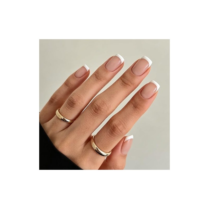modelones Uñas Postizas Modelones French Tips Press-On Cortas Y Cuadradas