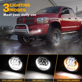 Auxbeam New Upgraded LED Fog Lights Lamp Replacement for Dodge Ram 1500 2002-2008 Dodge Ram 2500/3500 2003-2009 Durango Truck 2005 2006 with DRL&Turn Signal DOT Approved, Chrome 2pcs