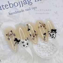Siamese cat handmade nail tips - Almond M / 샴 고양이 수제네일팁 - 아몬드M