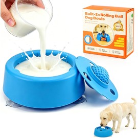 Gevicont Slow Feeder Dog Bowl with Built-in Rolling Ball, Anti-Spill Liquid Lick Bowl for Wet Food, Yogurt & Bone Broth, Non-Slip BPA-Free Slow Feeder for Small Medium Dogs