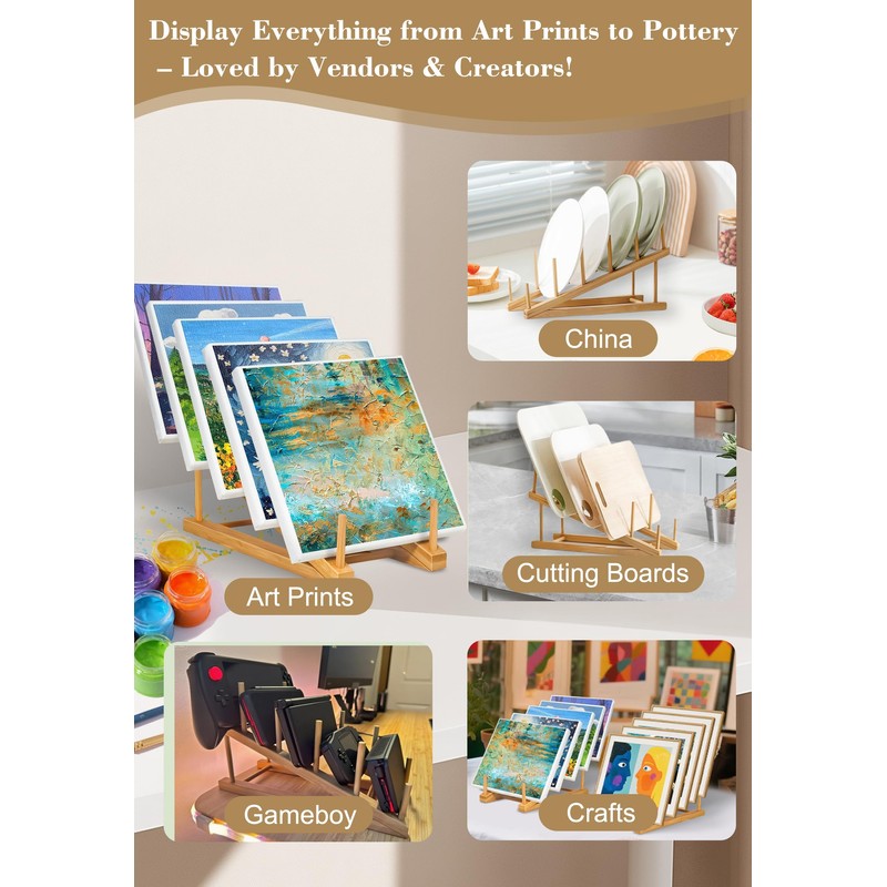 5 PCS Bamboo Tiered Display Stand – Plate Stands for