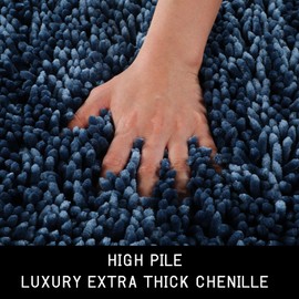 Yimobra Toilet Rugs U Shaped, Luxury Chenille Extra Thick U-Shaped Toilet Rug, Non-Slip Contour Mat for Bathroom Floor, Fluffy Soft, Absorbent Water, Machine Washable, 24.4 x 20.4 Inch, Navy Blue