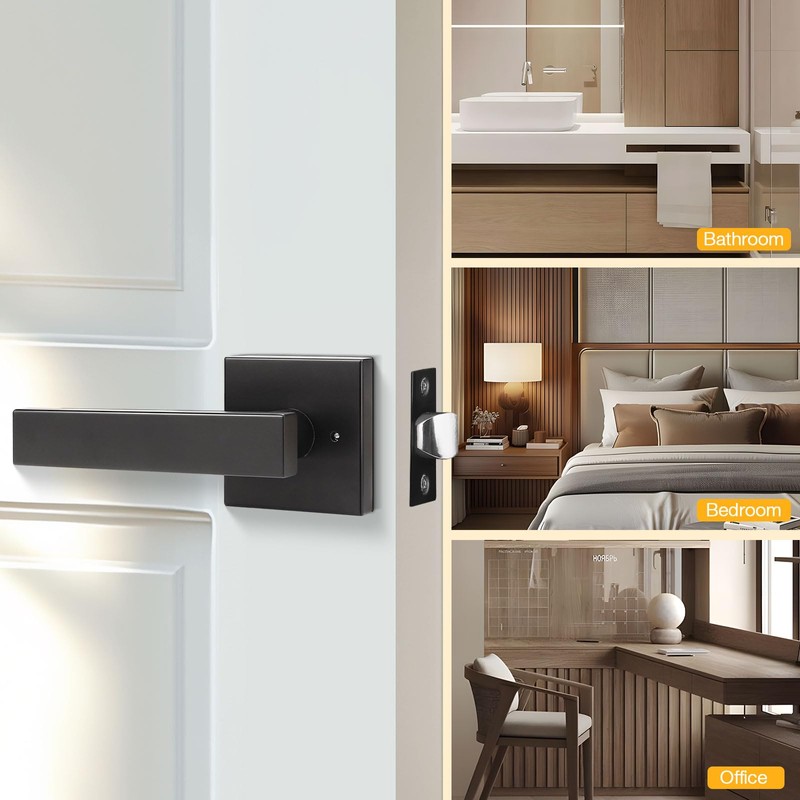 knobelite 2 Pack Privacy Door Handle,Keyless Matte Black Interior Door