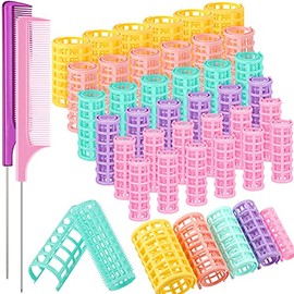 WILLBOND 36 Pieces Plastic Hair Roller 5 Sizes Curlers Self Grip No Heat Rollers with 2 Pieces Steel Pintail Combs for Short Long Hair Salon Barber Ha