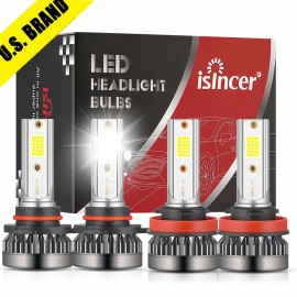 ISINCER 4x 9005+H11 LED Headlight Bulbs Combo 6000K White High Low Beam Kit Super Kioecr
