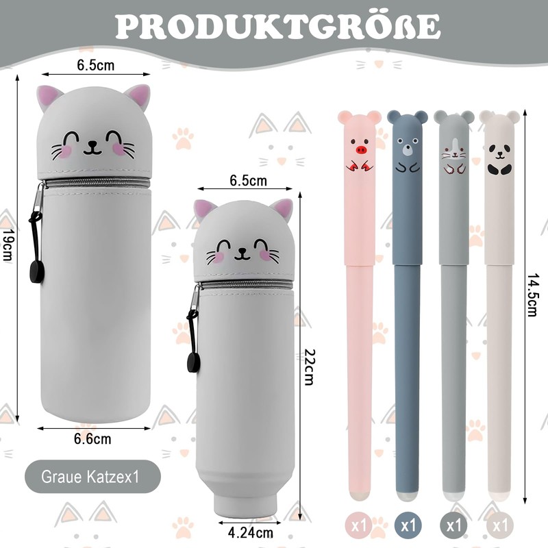 Solivive Kawaii Pencil Case, gray, Cute animal style