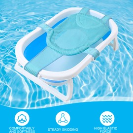 Baby Bath Net, Non Slip Newborn Baby Bath Seat with Adjustable Bathtub Sponge Cushion Net, Soft Touch Baby Bath Support Seat Net with 5 Safety Support Corner for 0-12 Months (Blue)