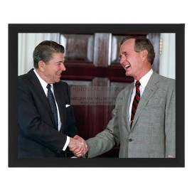 PRESIDENT RONALD REAGAN SHAKING HANDS WITH GEORGE H.W. BUSH 8X10 FRAMED PHOTO