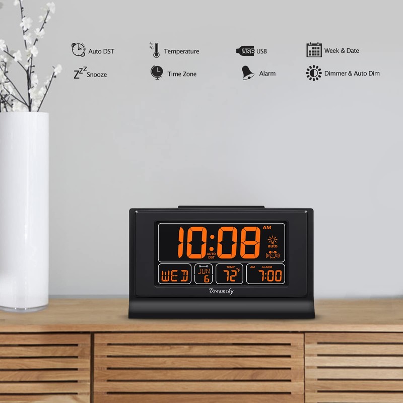 DreamSky Digital Alarm Clock with Battery Backup, 5 Inch Large