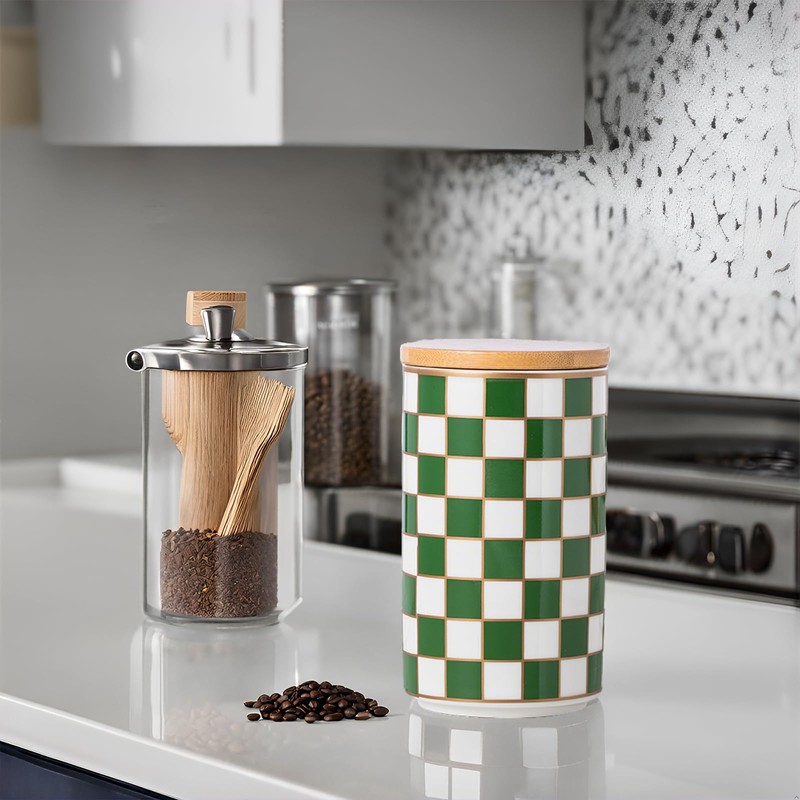 XYQXYQ Kitchen Countertop Ceramic Checkered Canisters,Black And White Food Storage