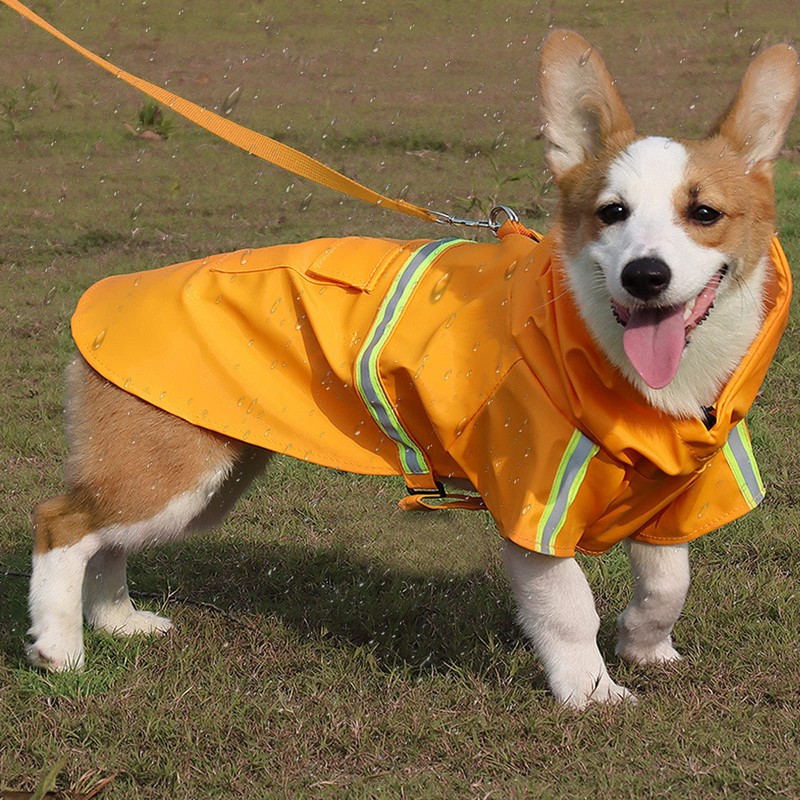 Havenfly Impermeable para Perros con Capucha con Rayas Reflectantes，Ajustable，Resistente al