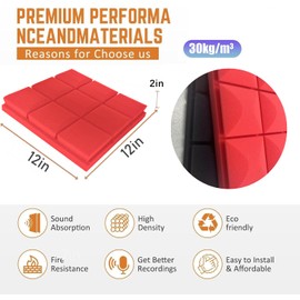Acoustic Foam Panels 12 Pack 2" x 12"x 12" High Density Soundproofing for Wall Saiqiang Mushroom Sound Proof Foam Panels Noise Absorbing Blocker and Sound-Damping Studio Office Gaming Room (Red)