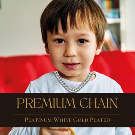HALUKAKAH Baby Toddler Cuban Link Chain - TYCOON JUNIOR - Kid's Platinum White Gold Plated Chain Necklace 35cm Small Size,Silver Color,Lab Diamonds Prong Set,Fits Ages 2-5 Y/O. with Giftbox