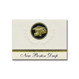 Signature Announcements New Boston Daep (New Boston, TX) Graduation Announcements, Presidential style, Basic package of 25 Cap & Diploma Seal. Black & Gold.