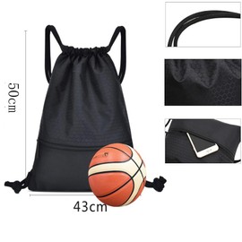 Drawstring Backpack， Gym Backpack ， Basketball Bag Water Resistant Zip Pocket ，Durable Nylon Sports Bag with Zipper Pockets, Large Capacity for Basketball, Swimming & Travel