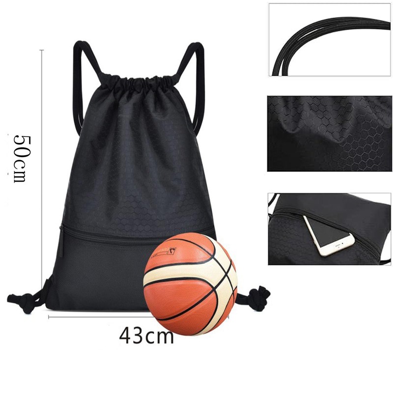 Drawstring Backpack， Gym Backpack ， Basketball Bag Water Resistant Zip