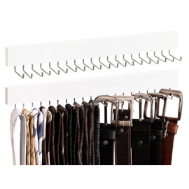 StorageWorks Tie Rack with 20 Hooks, 2-Pack Wall-Mounted Wooden Hangers for Neckties, Belts, Hats, White