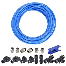 Air Line Tubing Kit, CNAODUN 1/4 inch OD 1/6 ID 39.4ft/12 Meter Blue Pneumatic Tubing PU Air hose Pipe Tube Kit for Air Line or Fluid Transfer