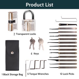 Lock Picking Set, 25-teiliges Dietrich-Set mit 2 transparenten Trainingsschlössern und Handbuch und Reißverschlusstasche für Lockpicking, tragbares Lockpicking-Werkzeug-Set (Ledertasche-Schwarz)