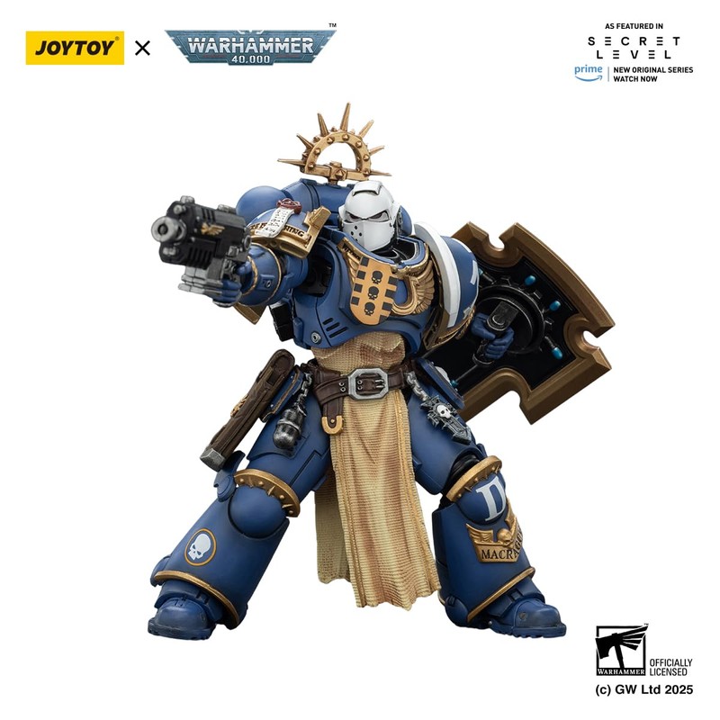 JOYTOY Warhammer 40K Ultramarines Levantus with Power Sword, Stormshield and