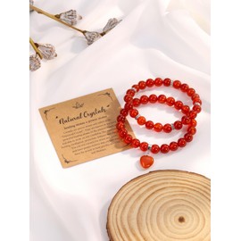 CrystalTears Carnelian Crystal Bracelets 8mm Red Agate Healing Crystal Gemstone Beaded Bracelets for Women Heart Stone Bracelet Jewellry Gifts for Women Mum Girlfriend Her Birthday Valentine’s Day